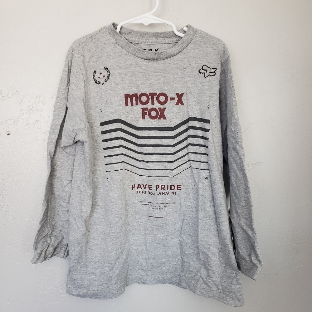 Fox Racing Boys YM Youth Medium Grey Long Sleeve Shirt Graphic Tee Riders